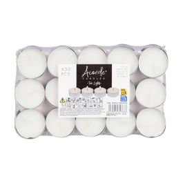 Set 30 Tealights 4 Horas Acorde - Cera, Aluminio, Blanco/Plata - 19x3x11 cm (24 Unidades)