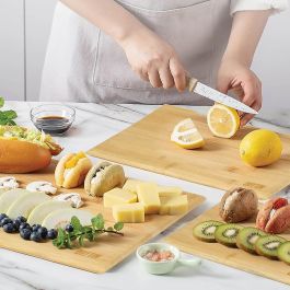 Quttin Tabla para Cortar y Servir de Bambú 28 x 20 cm - Ideal Cocina y Presentación Alimentos (12 Unidades)