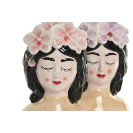 DKD Home Decor Macetero Oriental Rosa Lila Cerámica (4 Unidades) 7 x 12 x 8 cm