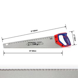 Workpro Serrucho Universal SK5 7 TPI 500 mm Hoja de Acero Duradera para Corte Rápido de Madera Bambú PVC Mango Ergonómico