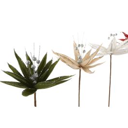 DKD Home Decor Rama de Navidad Tradicional con Flor, 60 cm de Alto, Verde Burdeos - 12 Unidades de Poliéster Surtidas