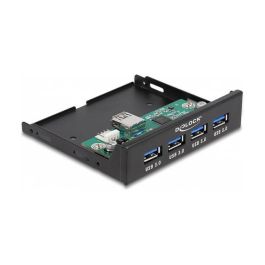 Delock 3.5" Interno USB 3.2 Gen 1 Hub 4 Puertos, 5 Gbit/s, VIA VL817, Panel E/S, Metal Negro