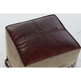 DKD Home Decor Reposapies Vintage Marron Beige Piel Poliester 40 x 40 x 46 cm