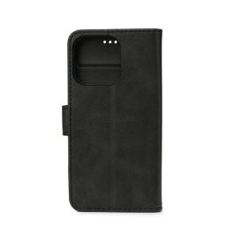 eSTUFF Funda de Piel PU tipo Billetera WALES para iPhone 14 Pro - Negra con Soporte y Ranuras para Tarjetas