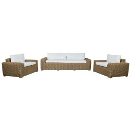DKD Home Decor Sofá Terraza y Jardín Ratán Exterior Marrón Claro Beige 222 x 85 x 80 cm Set 4 Piezas
