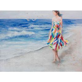 DKD Home Decor Cuadro Mediterráneo Pintado a Mano en Lienzo y Pino con Chica Playa Azul Beige 120x90x3.5 cm (2 Unidades) DKD Home Decor Cuadro Mediterráneo Pintado a Mano en Lienzo y Pino con Chica Playa Azul Beige 120x90x3.5 cm (2 Unidades)