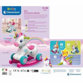 Clementoni CLE52781 Unicornio Balancín sobre Ruedas Rosa con Sensor de Caricias y Detector de Movimiento