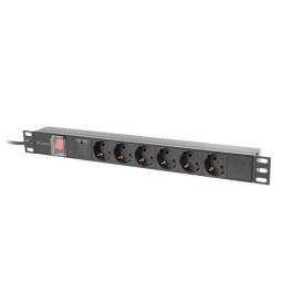 Lanberg PDU-06F-0200-BK Conmutada 6 Salidas AC Tipo F para Rack 1U 16A 230V Negra, Protección Sobretensión