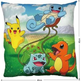 Pokemon AAAXE71991 Cojín Cuadrado Doble Cara Pikachu y Starter 1G II Microfibra 40x40 cm