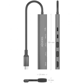 Aisens ASUC-5P022-GR Docking Station USB-C 5 en 1 para portátiles, HDMI 4K, 2x USB-A, USB-C Datos y PD 100W, Gris Aisens ASUC-5P022-GR Docking Station USB-C 5 en 1 para portátiles, HDMI 4K, 2x USB-A, USB-C Datos y PD 100W, Gris