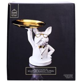 Home Deco Factory Vaciabolsillos Bulldog Camarero Blanco Escultura Decorativa para Llaves Monedas