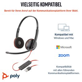 Poly Blackwire 3220 USB C, A2DP, Auriculares con Micrófono, 20Hz - 20kHz