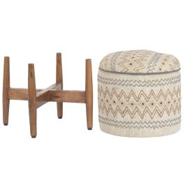 DKD Home Decor Reposapiés Urban Crudo Multicolor Algodón y Mango Bordado 40 x 52 x 40 cm