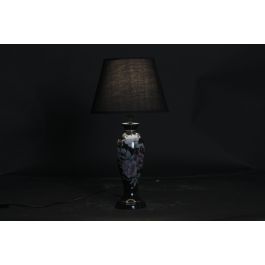 DKD Home Decor Lámpara de Sobremesa Estilo Oriental Negro Dorado con Pájaro de Gres y Poliéster E27 28x51x28 cm Pack 2 Unidades
