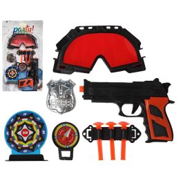 Set Pistola Lanzadardos Negra Y Naranja Con Gafas Rojas, Insignia Policial, Brújula Y Diana Precio: 1.68999974. SKU: S1129822