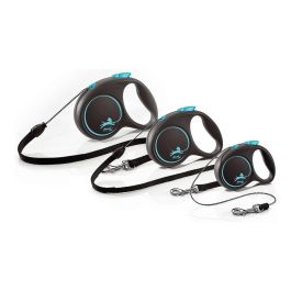 Flexi Correa Retráctil para Perros Black Design Cordón Talla M 5 Metros Azul con Carcasa Negra, Llamativo Contraste de Colores