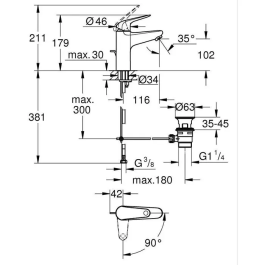 Grohe 24328001 Mezclador Monomando de Lavabo Cromo Talla M con Apertura Agua Fría y Ahorro de Agua