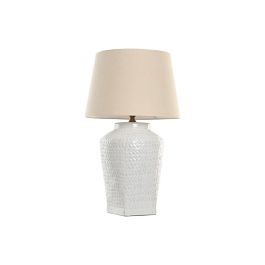 DKD Home Decor Lámpara Sobremesa Romántico Porcelana/Lino Blanco E27 50W 45x75.5x45 cm