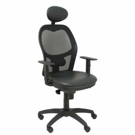 Piqueras y Crespo Silla de Oficina Ergonómica Jorquera Sincro con Brazos Regulables, Malla Negra y Asiento en Similpiel Negro