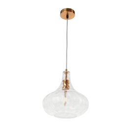 Atsugicho SKD-P80050 Lámpara Colgante de Cristal y Metal, Diseño Clásico Años 20, Esférica con Relieves Azulados, Compatible LED E27