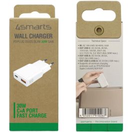 4smarts Cargador PDPlug Slim Duos 30W GaN USB-C + USB-A Blanco