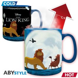 ABYstyle Taza Termica Oficial Disney El Rey Leon, Simba Timon Pumbaa, 460ml, Ceramica, Efecto Magico Cambio de Color con Calor