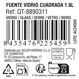 Quttin Fuente de Vidrio Cuadrada 25x22 cm 1.6L (6 Unidades)
