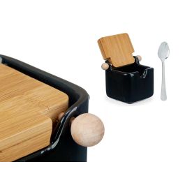 Vessia Azucarero Ceramica Negro Tapa Bambu Acero Inoxidable 10.8x7.5x8 cm (Set de 6)