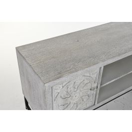 DKD Home Decor Mueble TV Blanco Mango y Metal 130 x 40 x 55 cm