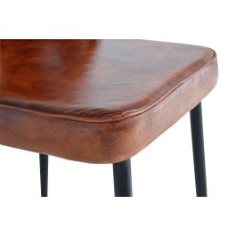Giner y Colomer Silla en Cuero Natural con Patas de Metal, Madera Artisanal, Color Marrón, 45 x 42 cm