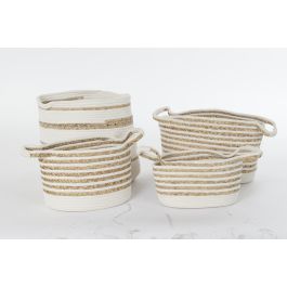 DKD Home Decor Cesta Boho Blanco Natural Algodon Seagrass 36 x 34 x 36 cm Set de 4