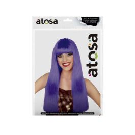 Peluca Morada Larga Lisa con Flequillo de 60 cm y 120 gr para Disfraces de Halloween, Cosplay o Fiestas Temáticas
