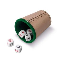 Cayro Cubilete de Cuero Forrado con Dados para Póker y Juegos de Mesa, Accesorio Duradero para Tu Noche de Juego, 8x10x8 cm