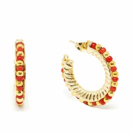 Shabama Pendientes Aro ETIOPIA ROJO 2cm con Cuentas Doradas y Verdes Entrelazadas, Acabado Brillo Oro para Mujer Precio: 33.4999995. SKU: B168ZBH9NJ