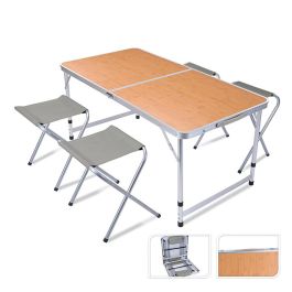 Redcliffs Conjunto de Camping Mesa con 4 Sillas Plegables de Aluminio 120x60x70cm, Color Madera