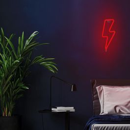 Forever Luz Neón LED Bolt Roja Decorativa Mesa/Pared, Alimentación USB/Pilas, 2 Metros Cable, 34cm Alto
