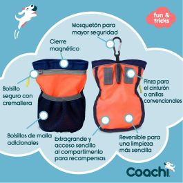 Coachi Pro Train & Treat Bag - Bolsa de Recompensas Grande para Adiestramiento y Paseo Perros Azul-Coral con Cierre Magnético y Bolsillo