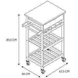 Home Deco Factory Mesa Camarera Con Ruedas Negra - Carrito de almacenamiento móvil con botellero, cajón y dos baldas, 40x62,5 cm; h.85,5 cm