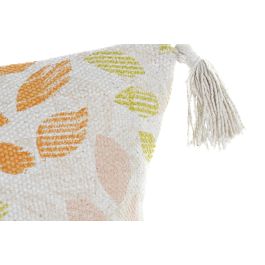 DKD Home Decor Cojín Decorativo Boho Multicolor Beige 45x45 cm con Cremallera. Tejido de Poliéster, Diseño de Hojas