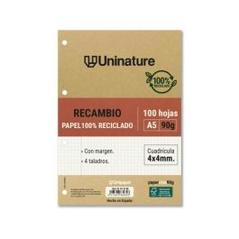 Recambio Reciclado A5 100 Hojas 90Gr Cuadricula 4X4 Mm con Taladros Uninature 53393400 Precio: 8.49999953. SKU: B176Z5NRH9