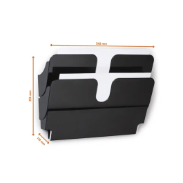 Durable Expositor Mural Magnético Flexiplus Negro, Portafolletos A4 Horizontal Doble para Paredes Metálicas, 3 kg Carga