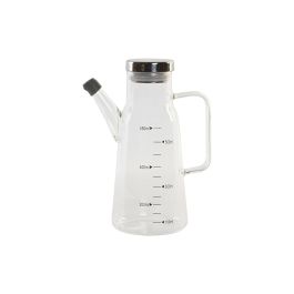 DKD Home Decor Aceitera Básicos 550ml, Borosilicato e Inox, Cierre Hermético, Apta Lavavajillas, Transparente Plateado