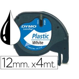 Dymo Cinta 91201, Negro Sobre Blanco, De 12 mmx4M, De Plástico. Rotuladora Letratag