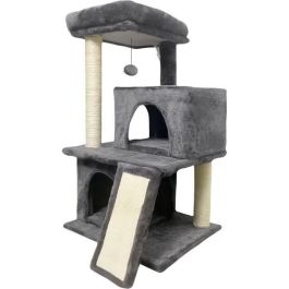FLOPI Rascador para gatos gris oscuro - 44,5 x 48 x 86 cm - Gris oscuro - 1 plataforma, 1 pelota de juego, 2 casetas, 1 rampa