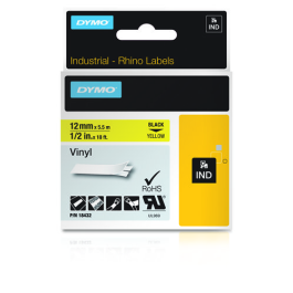 Dymo Rhino Cinta De Etiquetas Industrial Adhesiva Id1-12, Negro Sobre Amarillo 12 mm, Vinilo S0718450