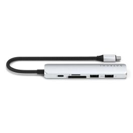 Satechi Adaptador Multipuerto USB-C Slim 6 en 1 - 4K HDMI, Gigabit Ethernet, 3x USB-A, Carga PD 100W, 10 Gbps, Plata