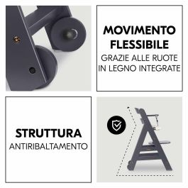 HAUCK HAU1731627400690 Trona Evolutiva BETA+ de Madera FSC con Arnés de 5 Puntos y Ruedas para Bebés de 6 Meses a 90 kg, Gris