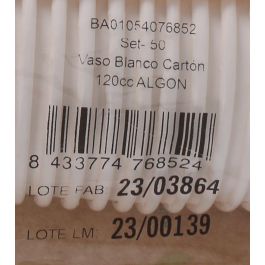 Algon Set de 50 Vasos de Cartón Blanco 120 cc (20 Unidades)