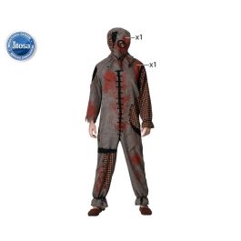 Disfraz Muñeco Vudú Gris con Máscara para Hombre Adulto XL – Aspecto Maldito, con Remiendos y Mono Manchado. Ideal Halloween, Poliéster.