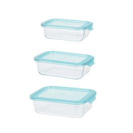 Excellent Houseware Fiambreras de cristal templado con tapa de polipropileno, set de 3 (630 ml, 1000 ml, 1480 ml), aptas para microondas y lavavajillas